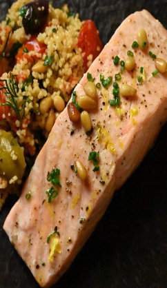 Steamed salmon with cous cous